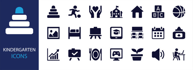 Kindergarten Education Icons – Preschool, Learning, Childcare, Classroom