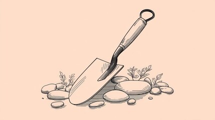 Hand-drawn shovel in garden