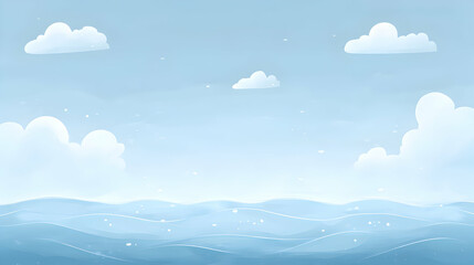 Illustration of a calm sea and sky with clouds.