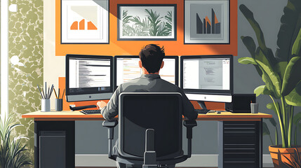  A digital designer working on a dual-screen setup in their bright and inspiring home studio (1)