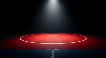 Wrestling Mat Illuminated By Spotlight In Dark Arena Dramatic Sports Lighting