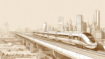 Fototapeta premium High-speed train across city