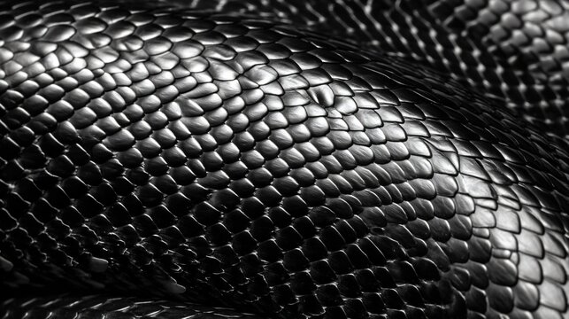 black and white close-up of snake scales, high contrast texture abstract