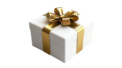 Obraz premium A single white gift box with golden ribbon isolated on white background 