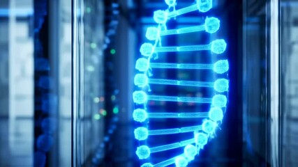 Digital DNA Strand in Data Center Server Room, Technology and Science Concept Loop Animation 50 - Powered by Adobe