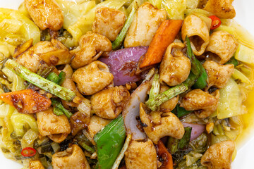 top view dish of stir-fried pig intestines