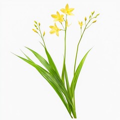 Fototapeta premium dichapetalum cymosum tambookie grass thin green leaves and yellowish flowers isolated on white transparent background