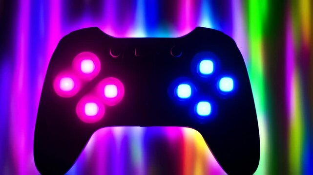 Vibrant Gaming Controller Silhouette Against a Psychedelic Neon Light Display