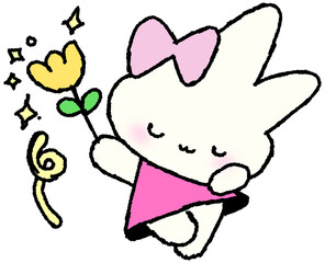 꽃을 든 토끼 손그림 스티커