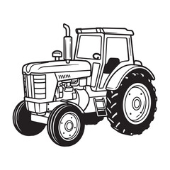 Fototapeta premium Black and white illustration of a classic tractor agricultural vehicle for farming and agriculture.