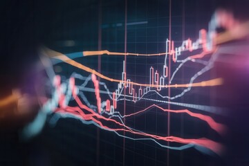 Abstract Financial Chart Visualisation with Digital Lines and Candlesticks