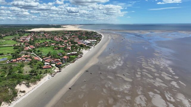 Flight Of The Guaras At Araioses In Maranhao Brazil. Wildlife Landscape. Parnaiba Delta Waterfront. Maranhao Brazil. Sea Birds Animals. Flight Of The Guaras At Araioses In Maranhao. Parnaiba Delta.