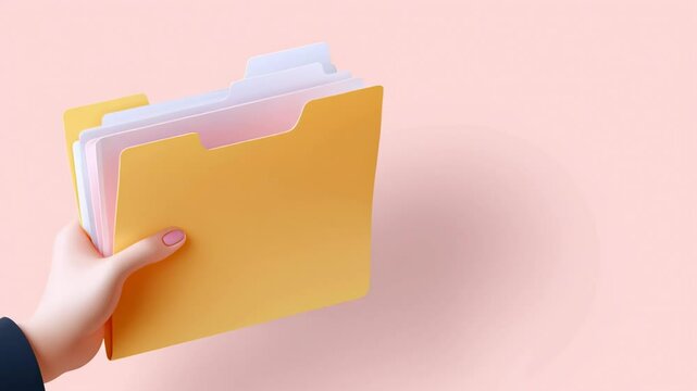 Organizing digital document folders with hand holding colorful file for efficient business office file management and easy access system