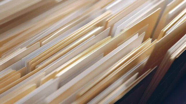 Organizing digital files with paper folders in office filing system creates efficient document management and orderly file storage for quick access