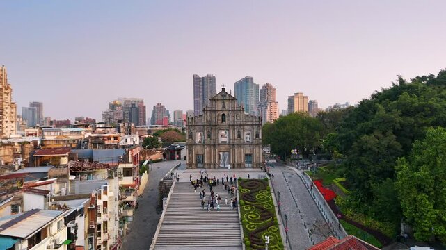 Aerial view of the Ruins of St. Paul's in Macau, China