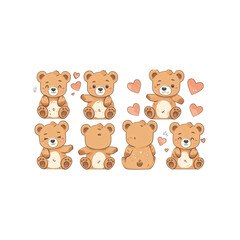 Obraz premium bear couple LINE sticker set, romantic and playful expressions,