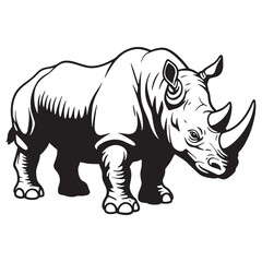 Fototapeta premium Detailed black and white illustration of a powerful rhinoceros in a standing position