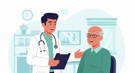 Fototapeta premium Senior Man Health Consultation with Doctor – International Day of Older Persons Illustration