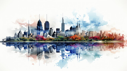 Artistic Watercolor City Skyline with a Dreamy Effect