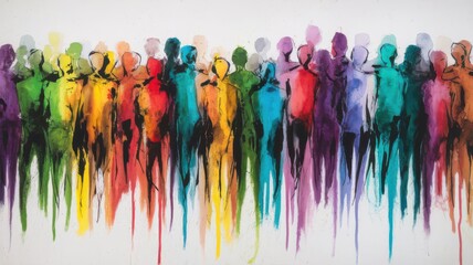 Vibrant collective: An abstract assembly of individuals in rainbow hues