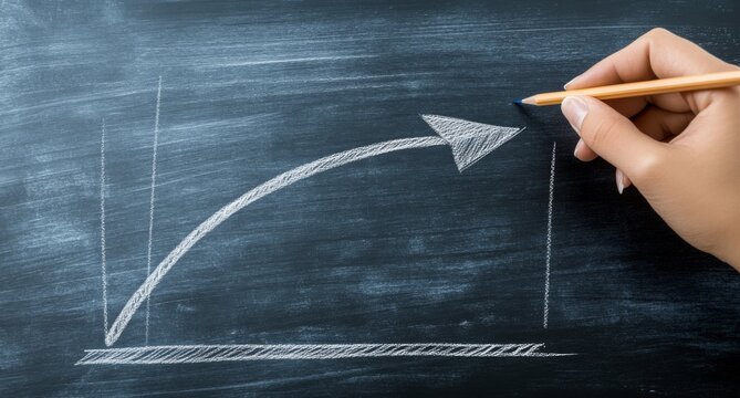 Hand Drawing Upward Trend Arrow On Chalkboard