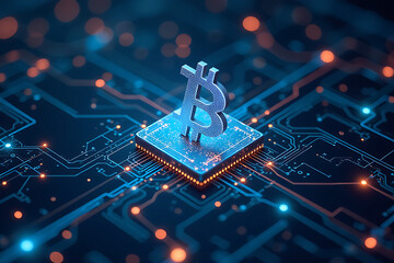 Bitcoin Symbol on Circuit Board Representing Digital Currency Technology

