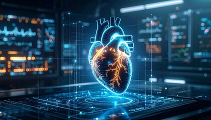 3D heart model displayed on a futuristic interface