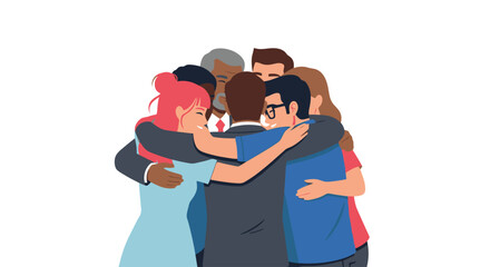 Diverse Group of People Embracing in a Huddle, Symbolizing Unity, Support, Community, and Friendship