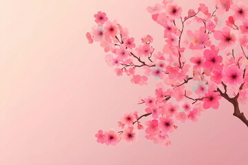 Naklejka premium シンプルで美しい桜の花のイラスト（ピンクの背景付き）