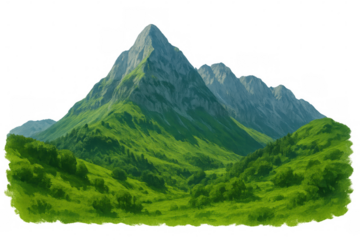 Green valley nestled between mountain peaks, transparent background offering scenic landscape design element for digital compositions