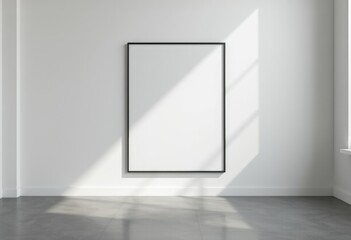 Obraz premium Empty black frame on white gallery wall interior