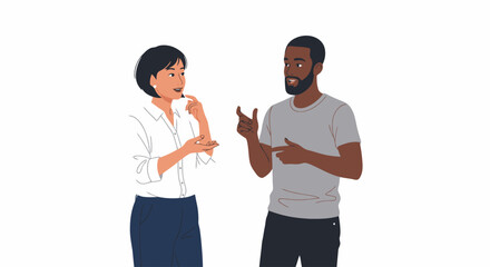 Two Diverse People Engaged in Conversation and Discussion Illustration