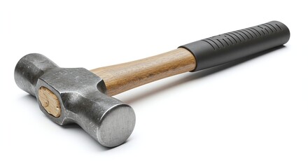 Hammer with Wooden Handle and Metal Head on White Background for Construction and Diy Projects