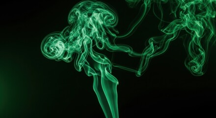 Fototapeta premium Abstract Emerald Green Smoke Wisps Flowing in Darkness