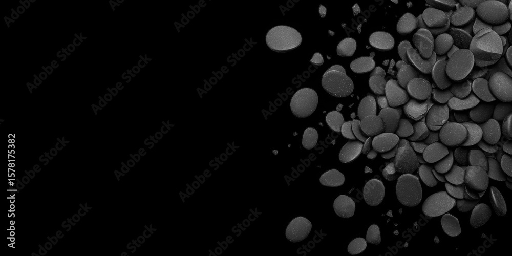 Fototapete collection of scattered gray circular objects on a dark background creating a cluster effect real im