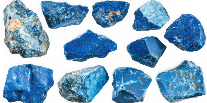 Collection of  collection of rough blue mineral stones against a plain black background real image, no blur, clear image, hd, full hd, photos, isolated white background