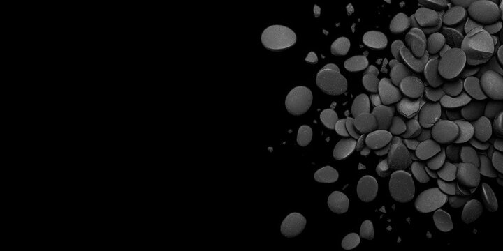 Collection of  scattered gray circular objects on a dark background creating a cluster effect real image, no blur, clear image, hd, full hd, photos, isolated white background