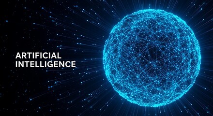 Obraz premium A glowing blue sphere composed of interconnected nodes and lines, representing the vast network of artificial intelligence and global data