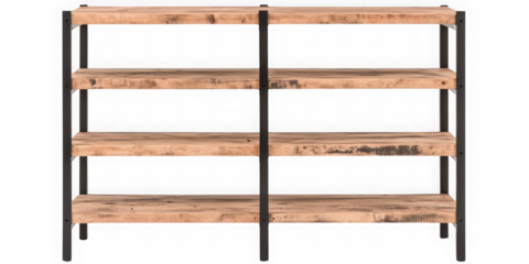 Collection of  frontal view of a wooden shelf with metal frame against a dark background real image, no blur, clear image, hd, full hd, photos, isolated white background