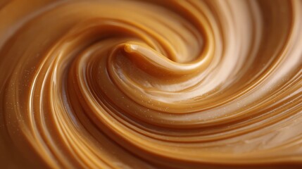 Caramel Swirls, Close-Up of Smooth and Glossy Caramel Sauce with Abstract Pattern Perfect for Food and Dessert Related Designs and Sweet Treats