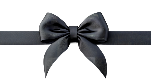 An elegant metallic bow cinched with a striped ribbon ready to adorn the most precious gift on transparent background