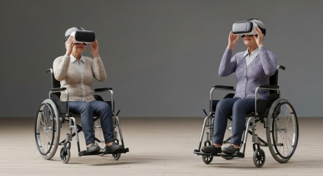 Elderly Women Enjoying Virtual Reality in Wheelchairs