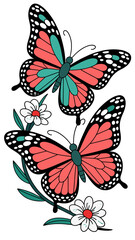 Obraz premium Colorful butterfly illustration featuring intricate floral designs & vibrant hues on a transparent background
