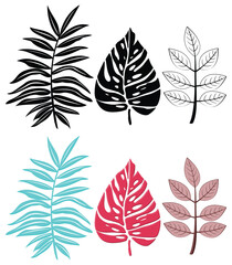 Tropical Leaves,. Vector Illustration and silhouette