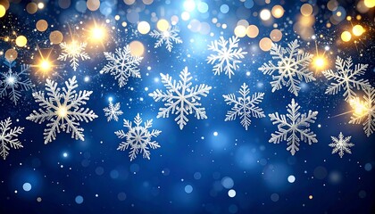 Festive winter snowflakes against a blue bokeh background