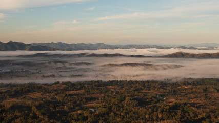 
Sea of Mist with Light of the morning above Mountains from viewpoint at Phu Thok, Chiang Khan, Loei, Thailand.



