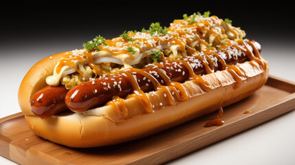 Delicious Hot Dog with Melted Cheese Dripping, Isolated