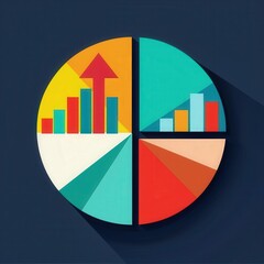 Obraz premium flat design diversified portfolio pie chart with vibrant sectors on tech slice .