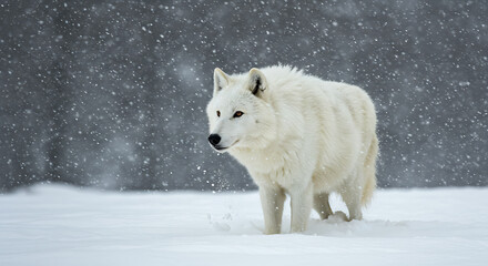 Obraz premium Arctic Wolf Portrait – Intense Eyes in Snowy Wilderness