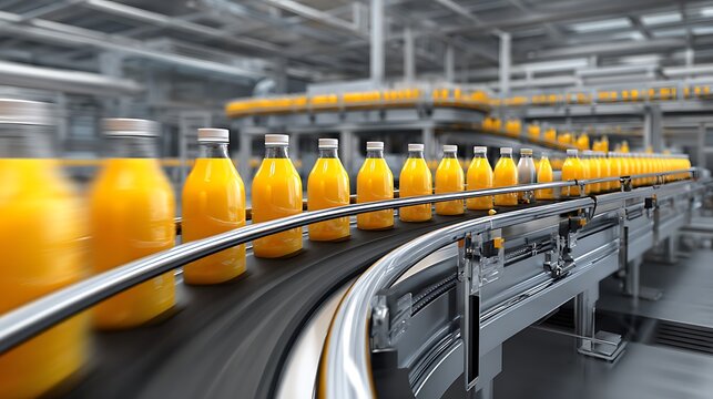 Bottles Moving on Conveyor Belt in Factory Production